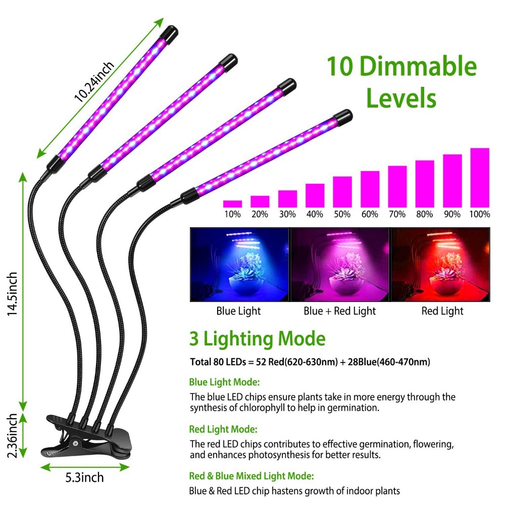 Grow Lights for Indoor Plants, - đánh giá và giá Plant Grow Light Full Spectrum Clip On