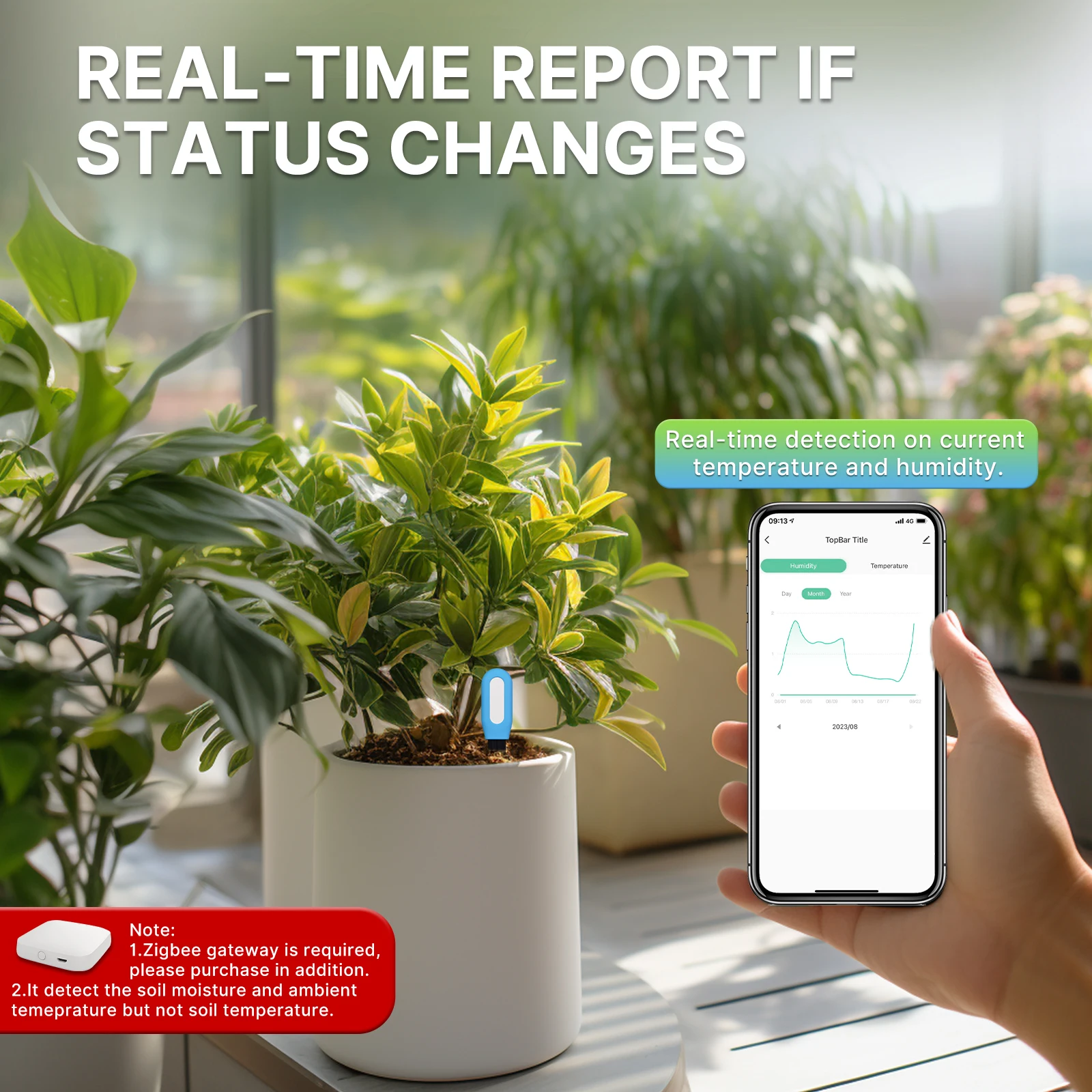 MOES Smart ZigBee Soil Tempera - đánh giá và giá Smart Plant Sensor Soil Moisture Meter