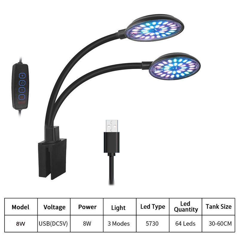 USB Aquarium LED Light Fish Ta - đánh giá và giá Plant Grow Light Full Spectrum Clip On